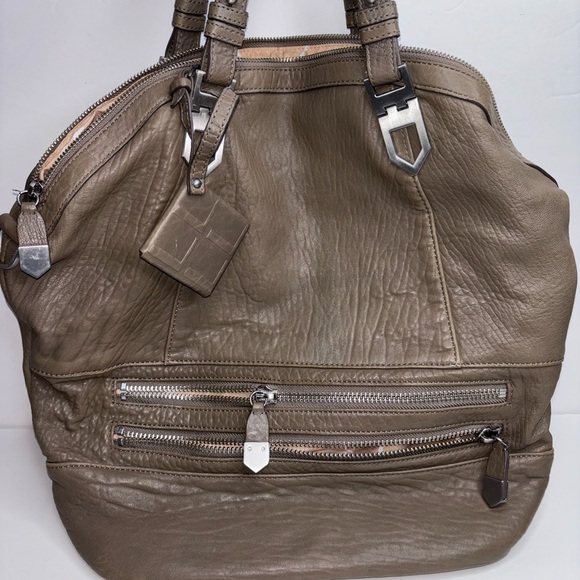 ALLIBELLE TAN LEATHER ROOMY DOUBLE HANDLE SPACIOUS CARRY ALL BAG PURSE - Picture 9 of 13